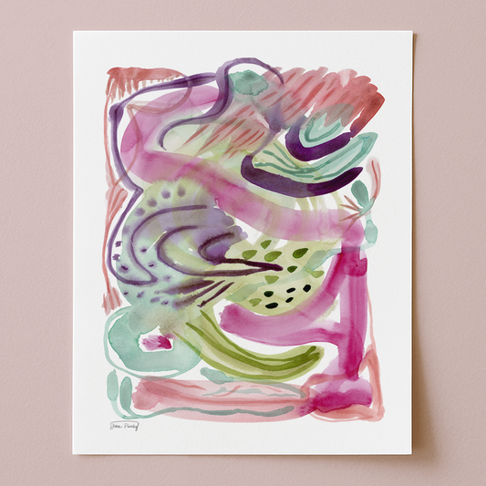"Curly Beak Bird" Abstract Watercolor Art Print on Paper