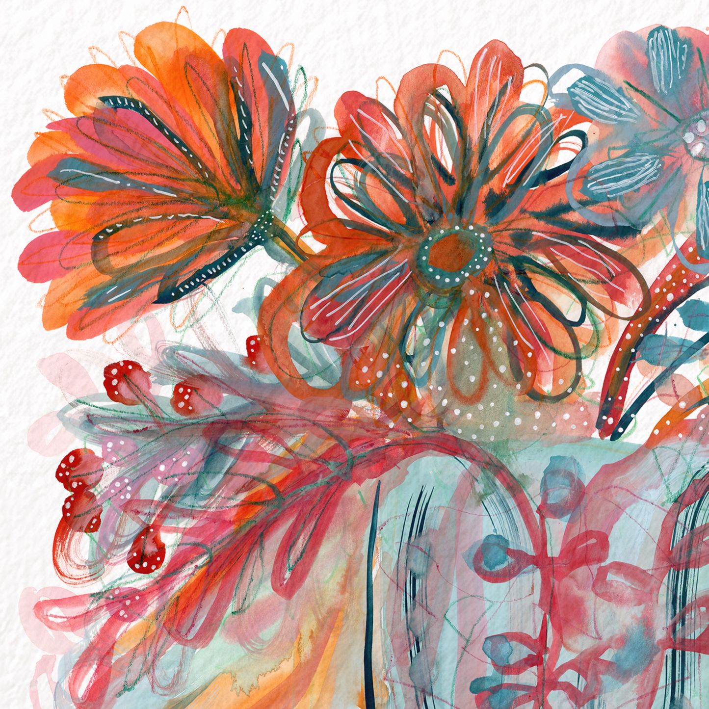 "My Cup Overflows" Abstract Floral Watercolor Art Print on Paper