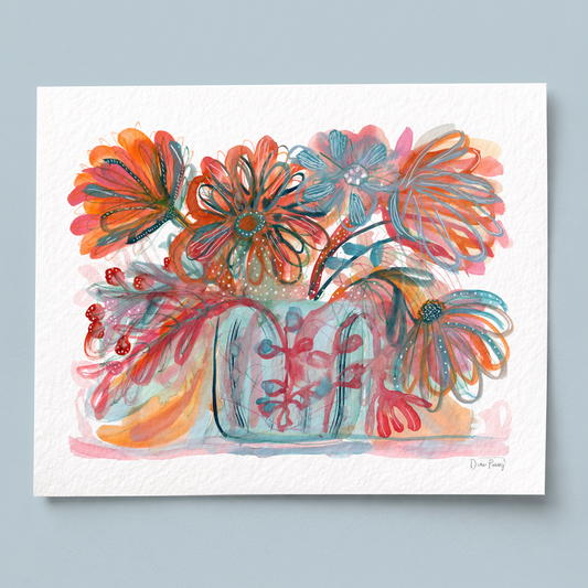 "My Cup Overflows" Abstract Floral Watercolor Art Print on Paper