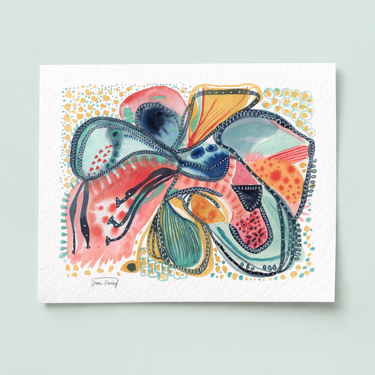 "Primary Organization" Abstract Floral Watercolor Art Print on Paper