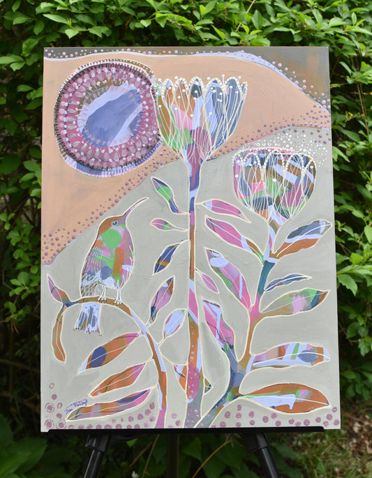 "Humming Wren" - Original Acrylic Painting on Wood Panel (18x24 inches)