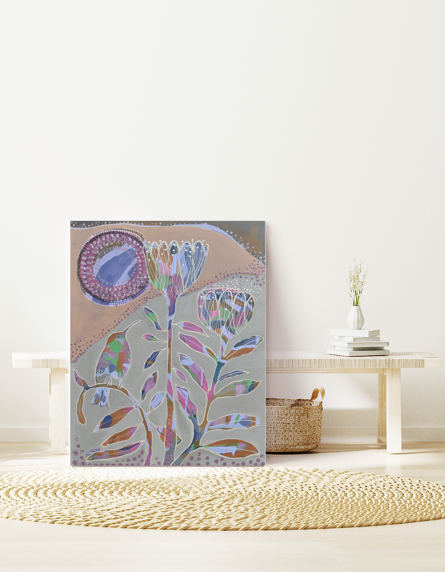 "Humming Wren" - Original Acrylic Painting on Wood Panel (18x24 inches)