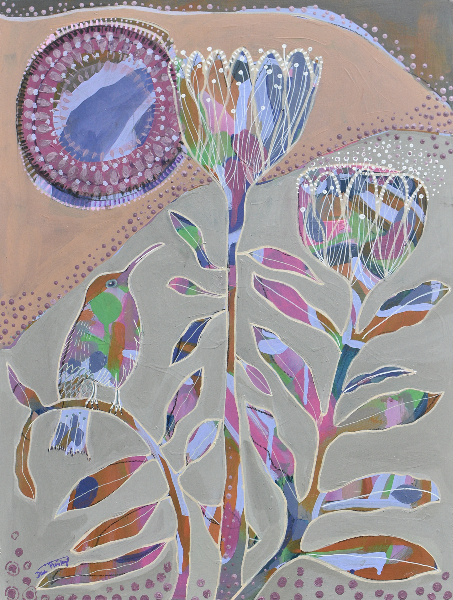 "Humming Wren" - Original Acrylic Painting on Wood Panel (18x24 inches)