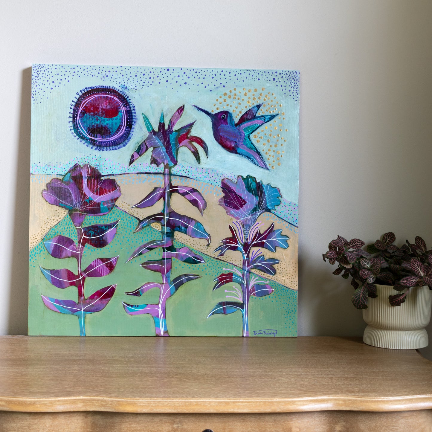 "Desert Humming" - Original Acrylic Painting on Wood Panel (18x18 inches)