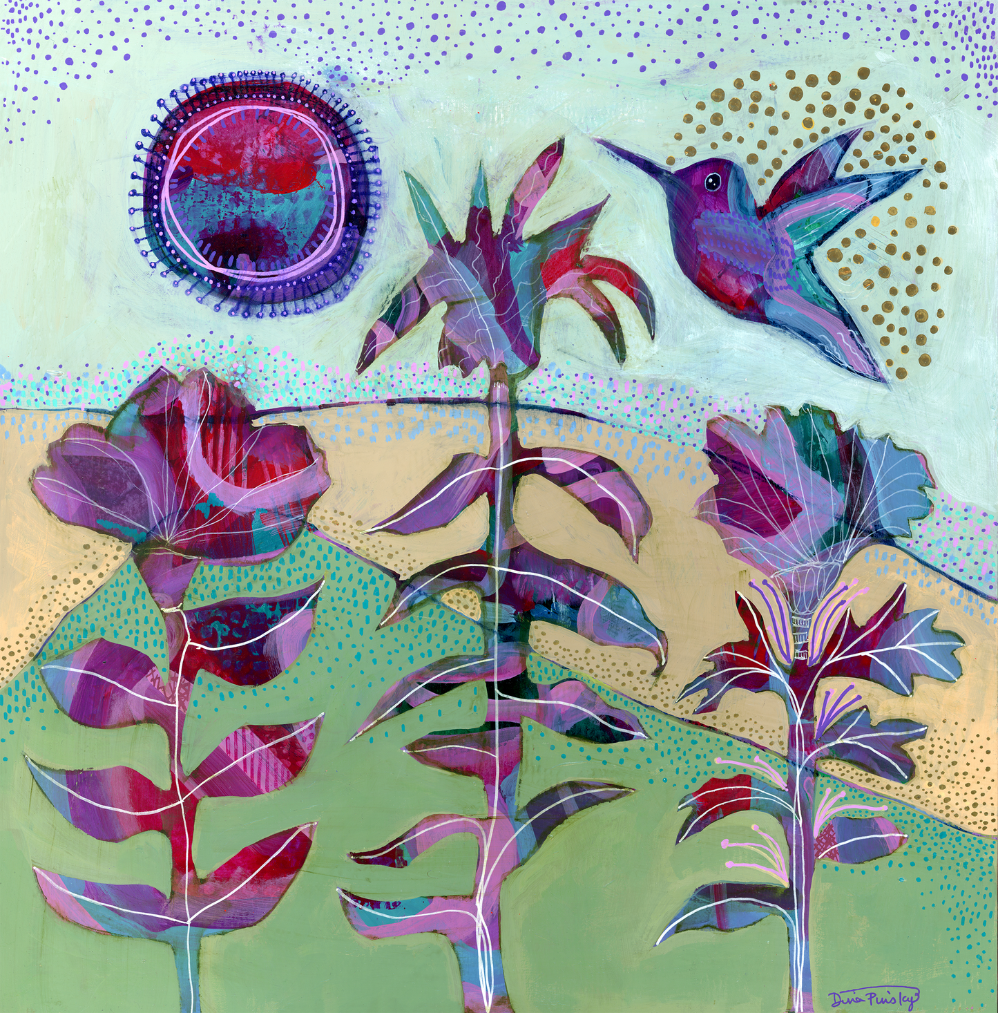 "Desert Humming" - Original Acrylic Painting on Wood Panel (18x18 inches)