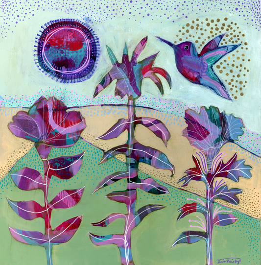 "Desert Humming" - Original Acrylic Painting on Wood Panel (18x18 inches)