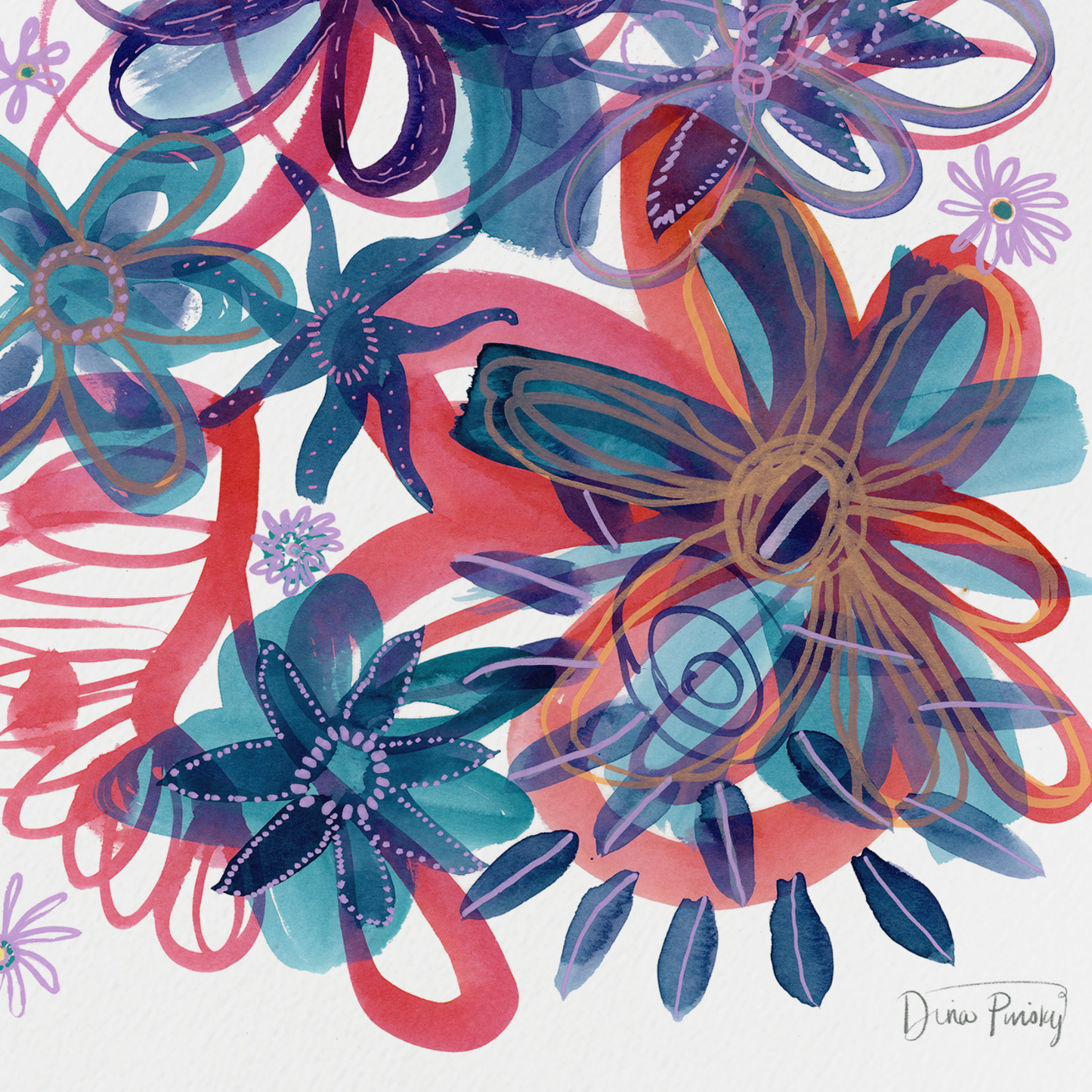 "Flying Anemones" Abstract Floral Art Print on Paper