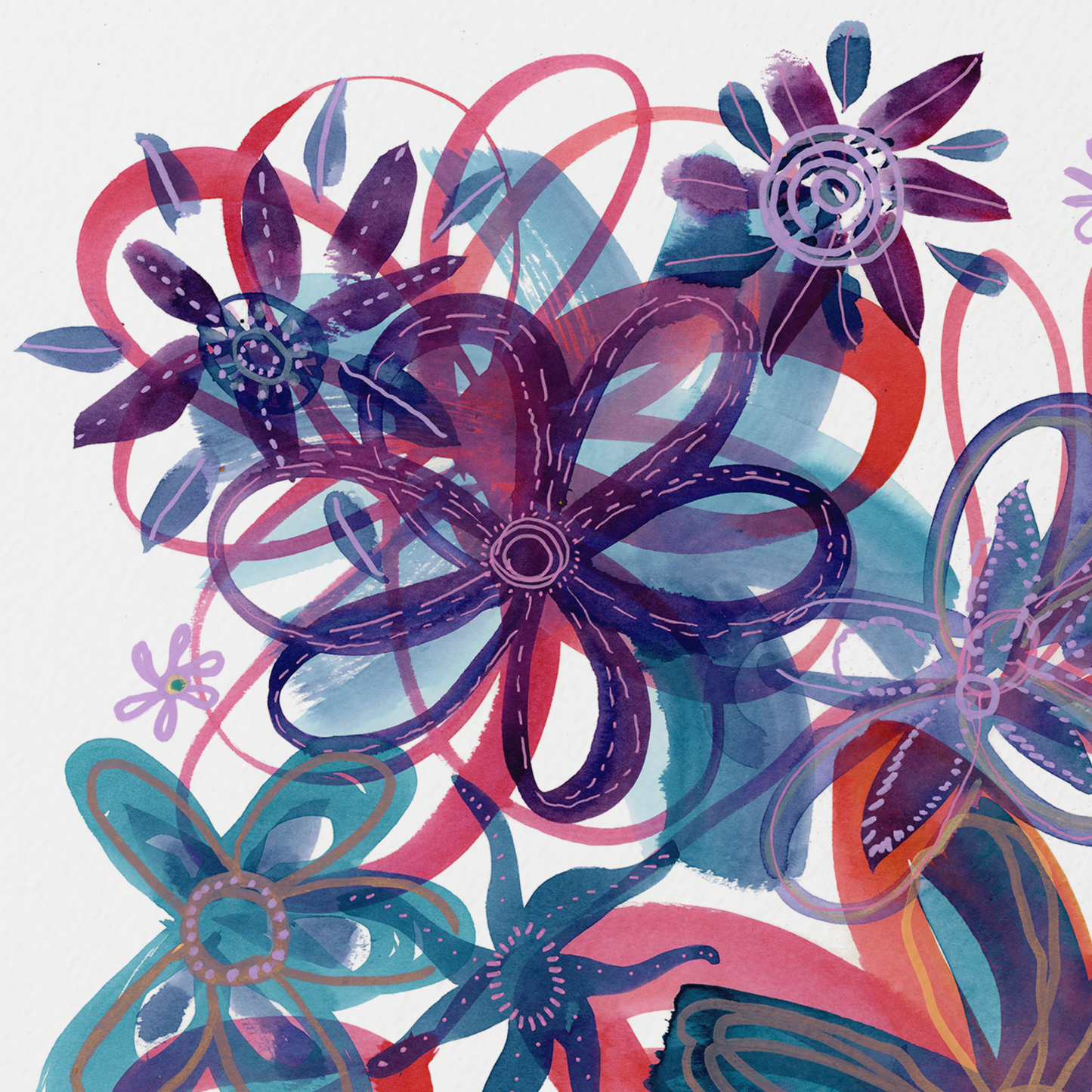 "Flying Anemones" Abstract Floral Art Print on Paper