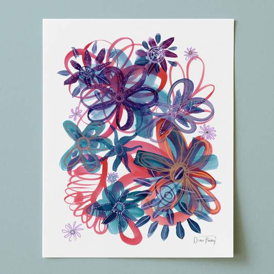 "Flying Anemones" Abstract Floral Art Print on Paper