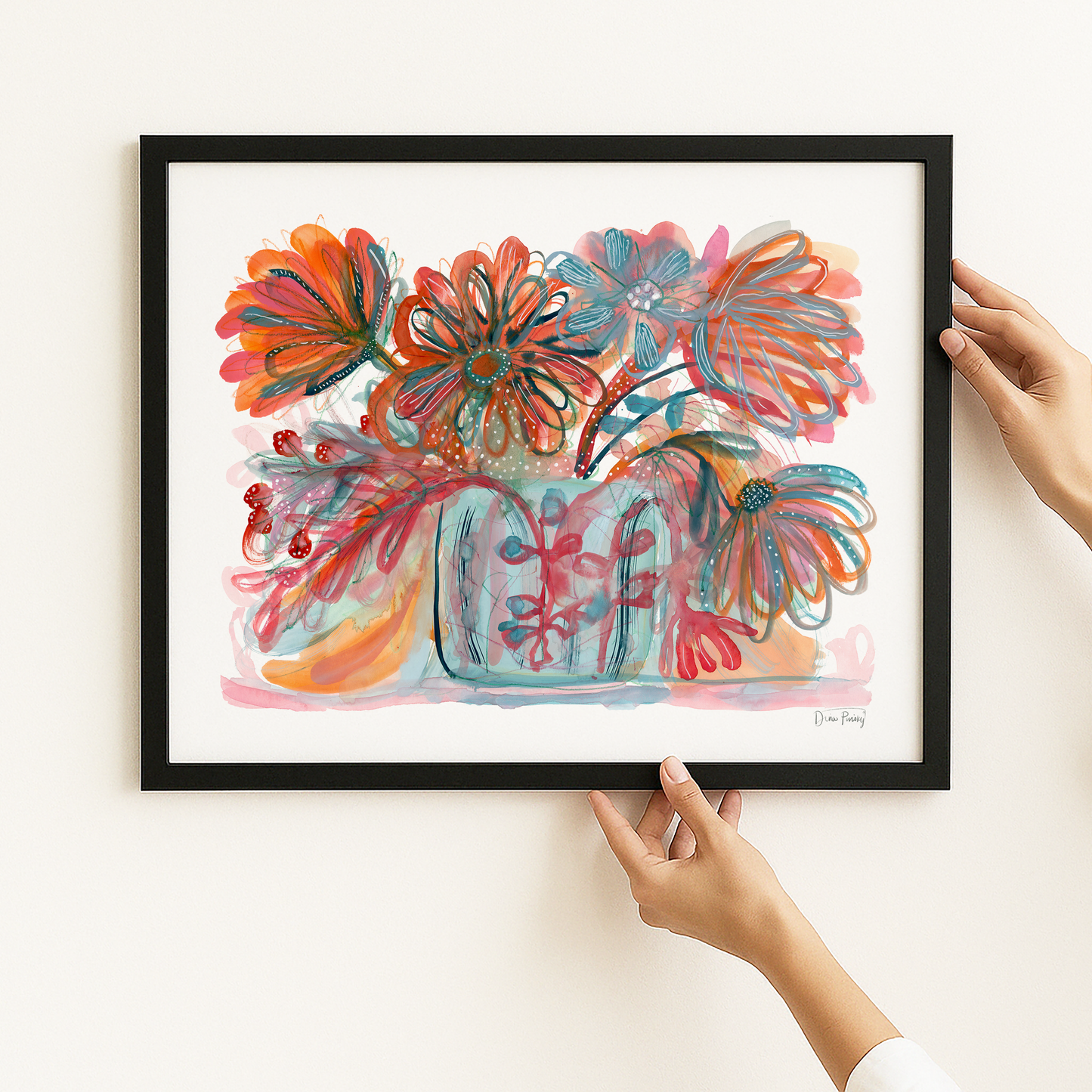 "My Cup Overflows" Abstract Floral Watercolor Art Print on Paper