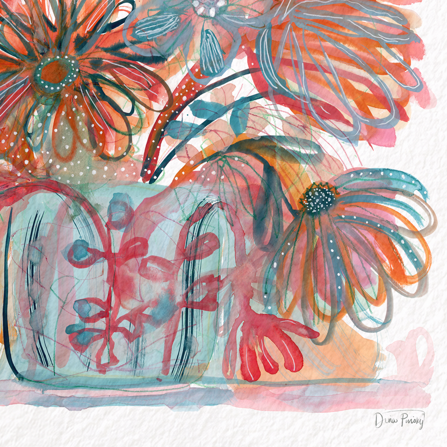 "My Cup Overflows" Abstract Floral Watercolor Art Print on Paper