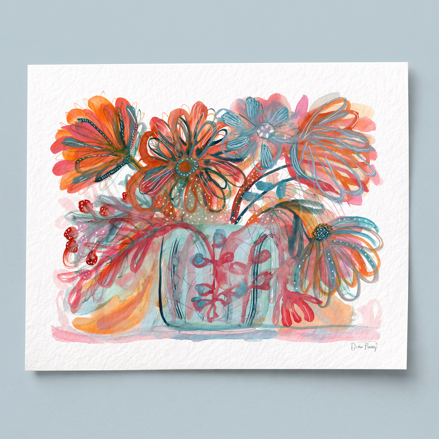 "My Cup Overflows" Abstract Floral Watercolor Art Print on Paper