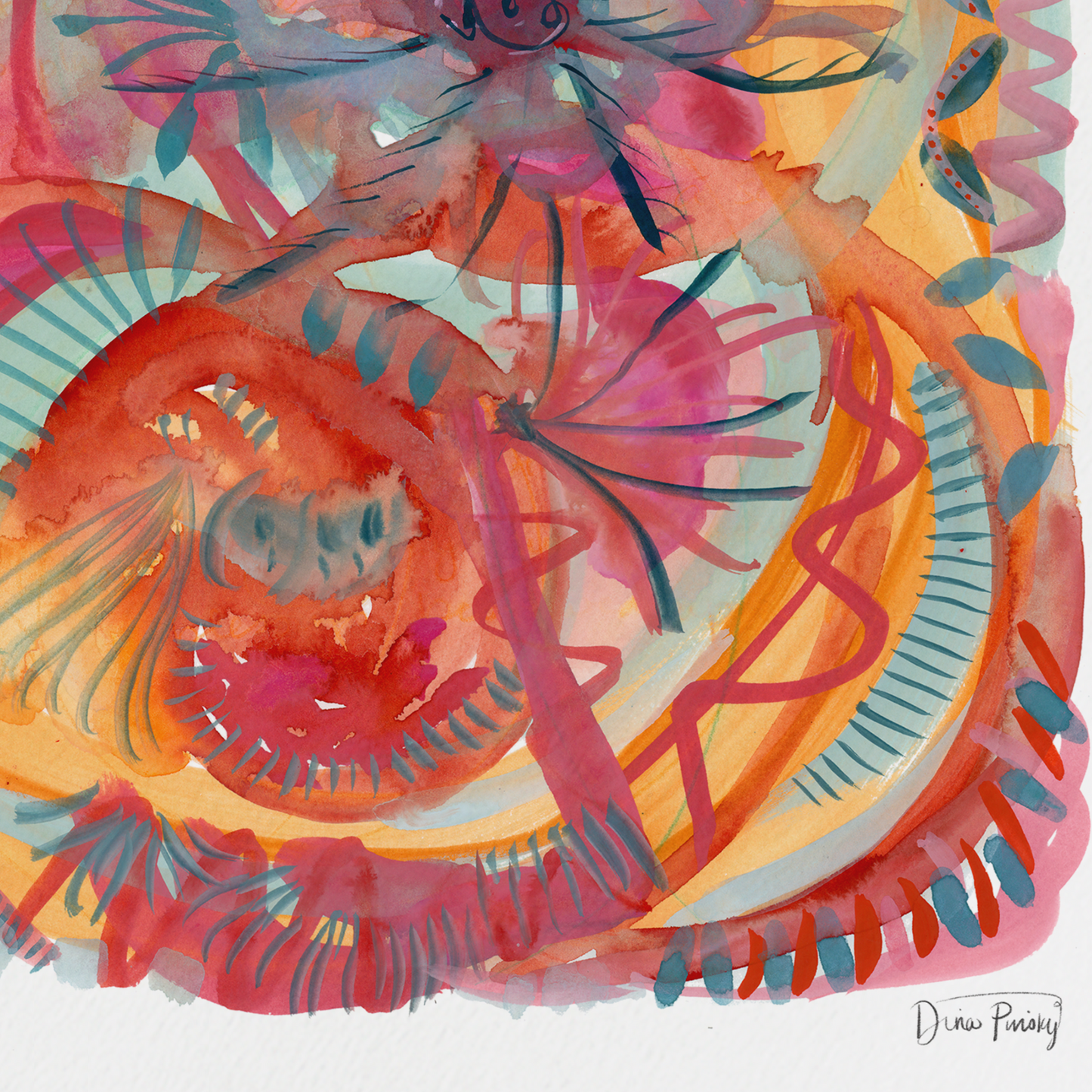 "Smiling From Within" Abstract Gouache Art Print on Paper