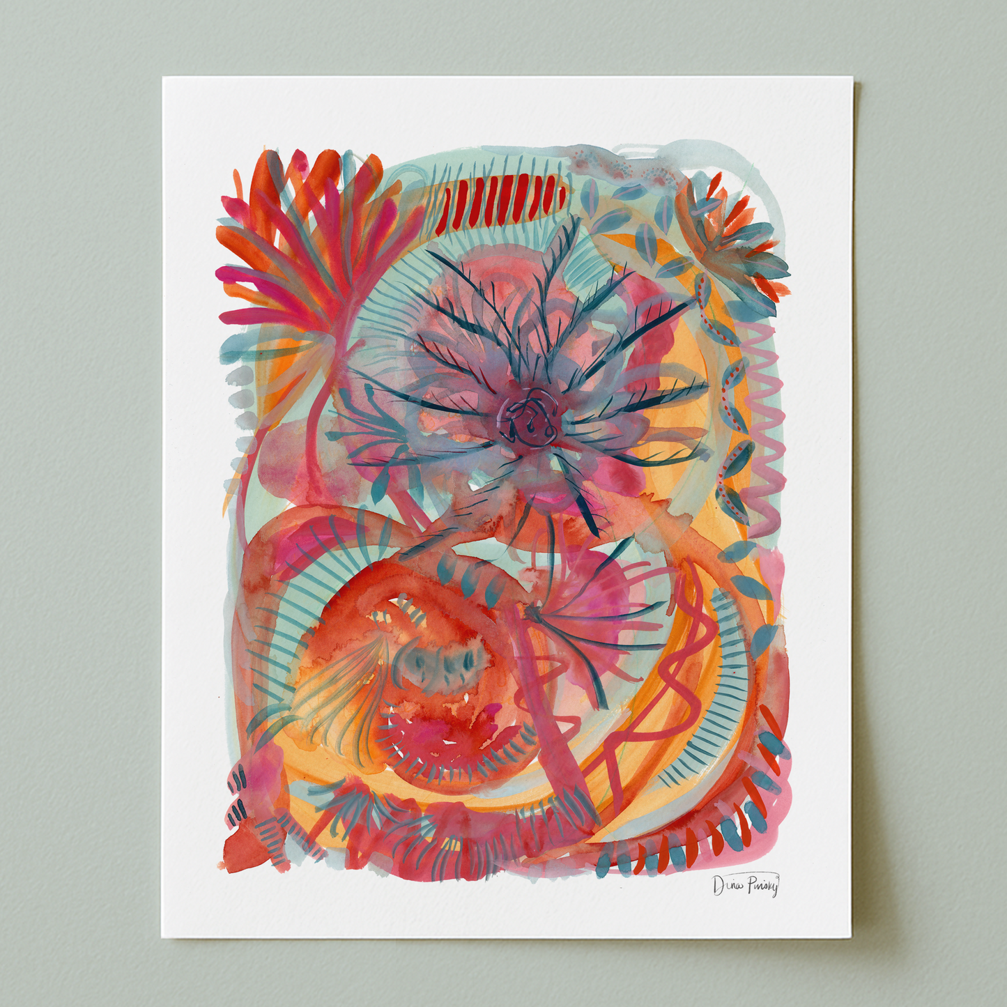 "Smiling From Within" Abstract Gouache Art Print on Paper