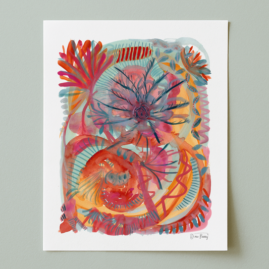 "Smiling From Within" Abstract Gouache Art Print on Paper