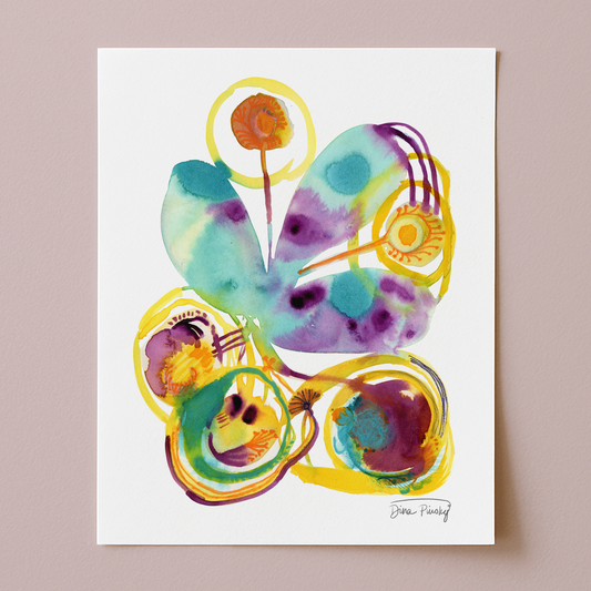 "Blooming Hare" Abstract Mixed Media Art Print on Paper