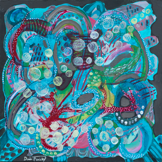 "Bubbles and Bangles" - Original Acrylic Painting on Wood Panel (12x12 inches)