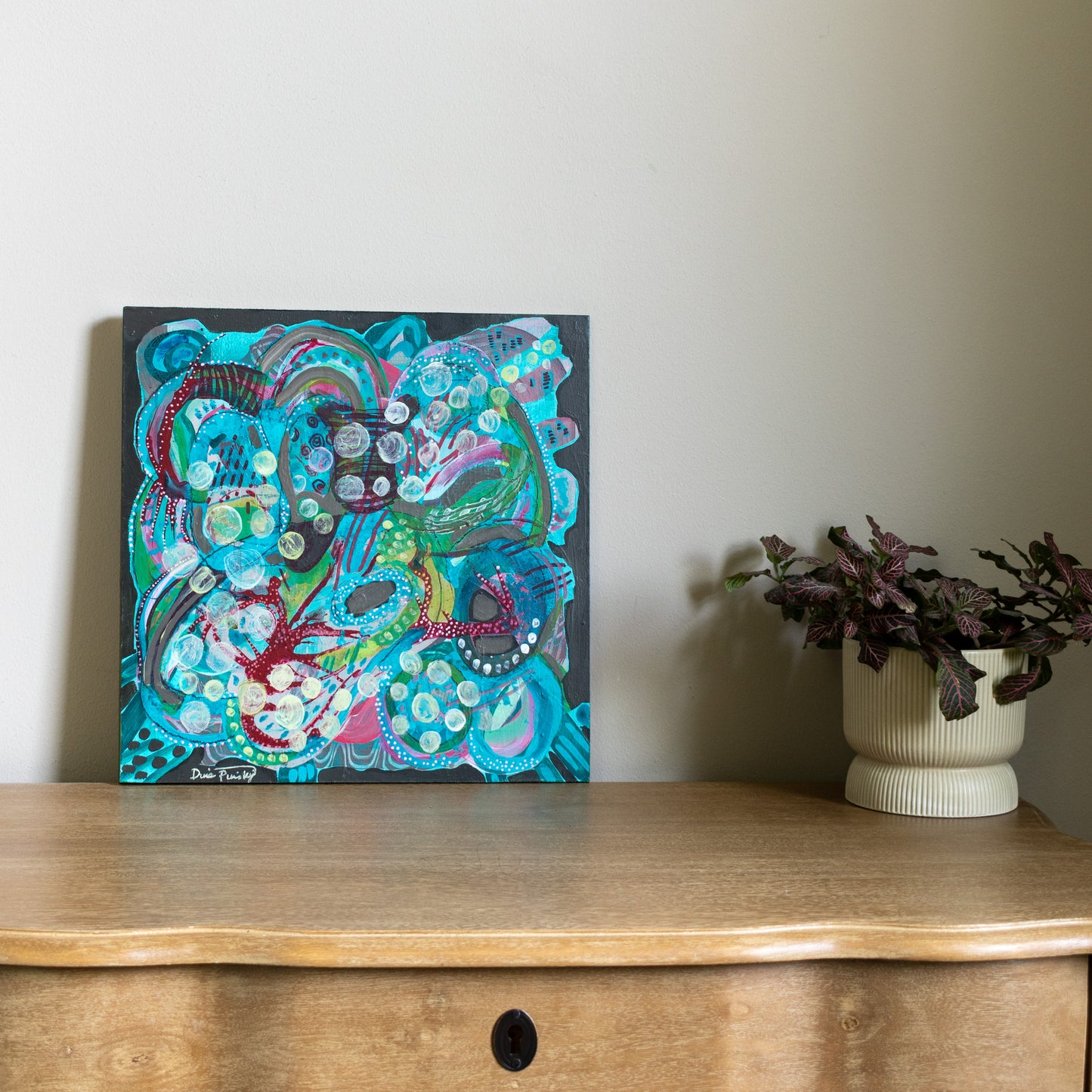 "Bubbles and Bangles" - Original Acrylic Painting on Wood Panel (12x12 inches)