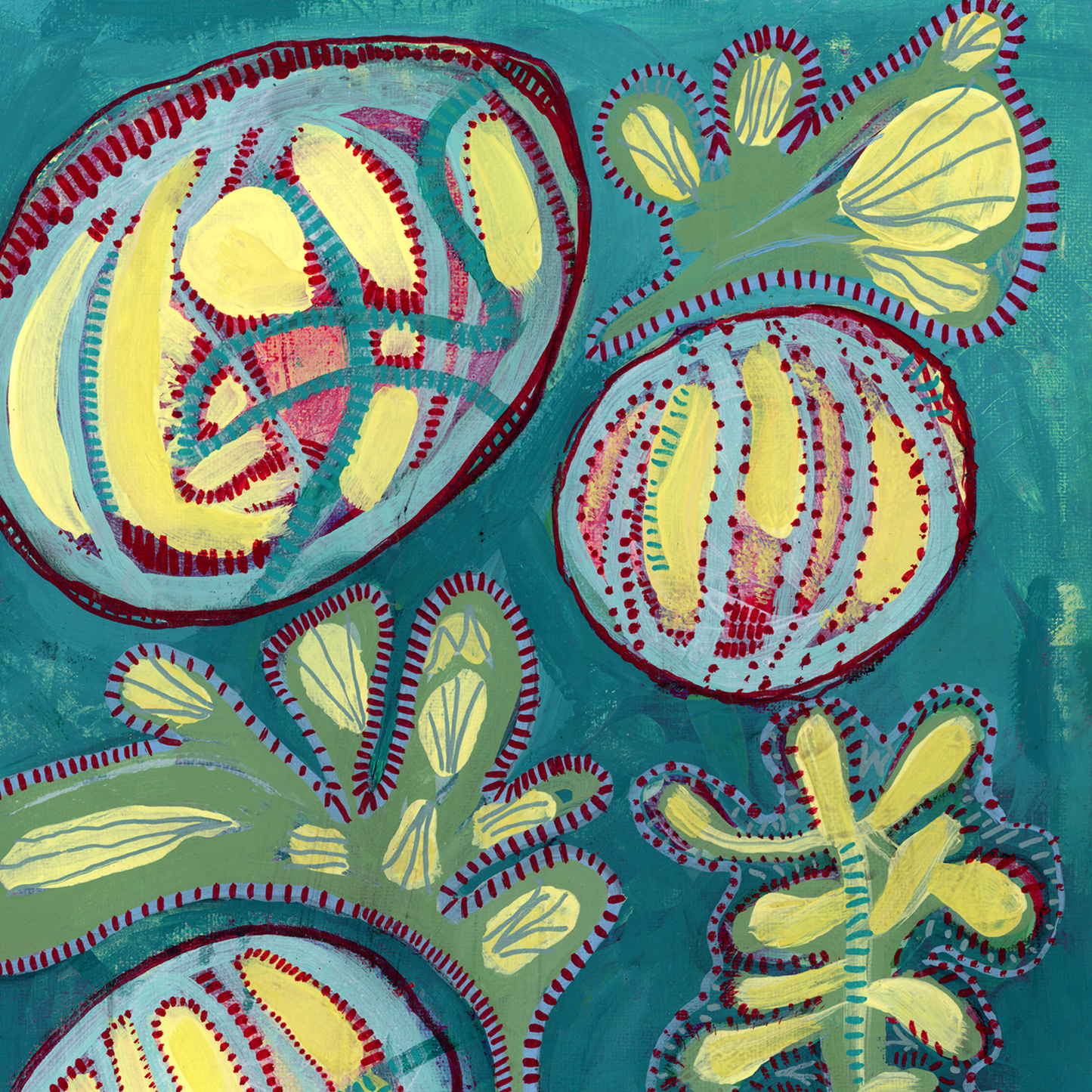 "Barrel Cacti" Abstract Acrylic Art Print on Paper