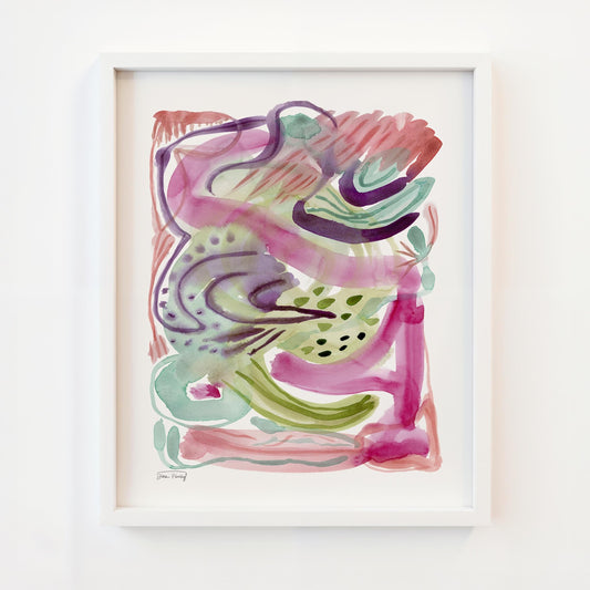 "Curly Beak Bird" Abstract Watercolor Art Print on Paper