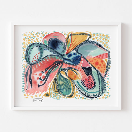 "Primary Organization" Abstract Floral Watercolor Art Print on Paper